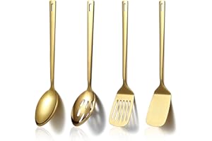 Homquen Or Ustensiles de Cuisine Set de 4 Pièces, Titane Plaqué or Inoxydable Ustensiles de Cuisine Set, Ustensiles de Cuisine Grattoir Set, Cuillère à Cuisson, Gadgets de Cuisine Accessoires