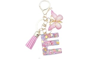 Xsclpomddy A-Z Initials Letter Keychain Pink with Tassel Butterfly Pendant for Wallet Backpack Handbags Women