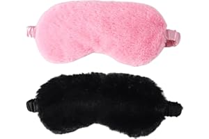 MARYSGIFT Eye Mask for Sleeping Silk Masks - 2 Pcs Plush Fluffy Eye Mask Soft Blindfold Eye Cover Comfortable Night Eyeshade Cover for Women Men Gifts Black Pink YZ0052