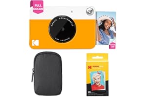 KODAK Printomatic Sofortbildkamera (Gelb) Basis-Paket + Zinkpapier (20 Blätter) Etui + Bequemer Halsriemen
