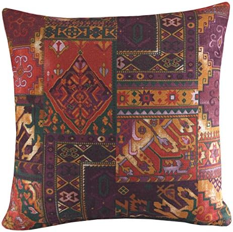 Kilim Print Cushion Cover, Rustic Decorative Pillow 40x40cm, Ethnic Decor