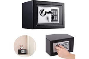 EFANHOME Coffre Fort avec Serrure Électronique, 4,6L Petit coffre-fort pour bureau à domicile, Coffre Fort Mural avec Code PIN et 2 Clés d'urgence, Fixations Murales et au sol, 170 × 230 × 170mm, noir