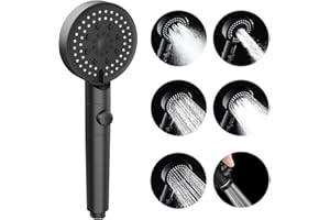 GEFIRE Doccetta a Mano ad alta Pressione a 5 Modalità con Interruttore di Pausa ON/OFF, Soffione Doccia alta Pressione, Ugello Anti-intasamento Doccino per Doccia Facile da Installare (Nero)