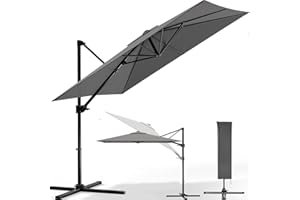 Homall Parasol Déporté Rectangulaire pour Jadin Terrasse 270 x 270 cm,Parasol Ampli 360° orientable,Parasol Rectangulaire avec baleines et manivelle,Grand Parasol étanche et Protection UV 50+