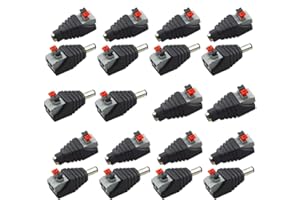 Senven® 20 Pcs profesional conector DC Power Jack & Tipo botón sin tornillos Quick Wire Connector 5,5 mm x 2,1 mm DC para tiras LED de 12 V/24 V, Cámara CCTV y más