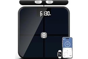 IRRESISTIA Smart Body Composition Scales - 8 Electrodes ITO Coating and 28 Body Metrics with 3 Metrics on Display Screen - Bluetooth and Smartphone App enabled - Black B8T30i 30x30cm