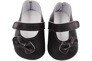 Aeromdale Doll Shoes PU Shoes with Bowknot for 18 inch American Doll Girls Dolls 46cm Doll Accessories Toys - Black - 1 Pair