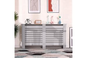 HOMEMADE DESIGN HMD High Gloss Black/White Grey Radiator Cover Decorative Cabinet Horizontal Slat 4 Size for Office Living Room Bedroom Hallway (high gloss grey, W151.5xD19xH82cm)