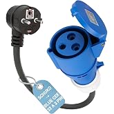 RamTouch EEC Adapter with Schuko Plug to EEC Socket Blue 32A 3P (50 cm, IP44, Max 16A, 3G2.5 mm&sup2;) &ndash; for Electric Car Chargers