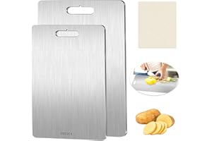 LXYYDS Lot de 2 Planche à découper en titane, Planche à découper en acier inoxydable, Titanium Cutting Board, Planche À Découper de Qualité Alimentaire double face, anti-moisissure, pour Viande, Fruits
