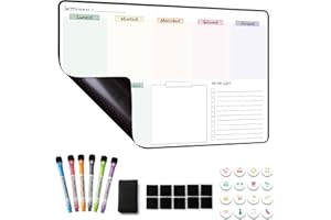 MCCORL Lavagna Settimanale Magnetica Frigo, Calendario Famiglia magnetico, To Do List,Planning Settimanale Cancellabile per Cucina 42×28cm -in italiano