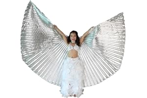 Leemiman Kids Isis wings Belly Dance Costumes Isis wings for Girls with Sticks (Silver)