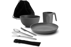 Camping Utensilien, ReaNea Camping Mess Kit für Reisen, Camping, Picknick, Outdoor, Camping Gear Include Messer, Löffel, Gabel Besteck Set, Tasse, Schüssel, Teller, Camping Essentials