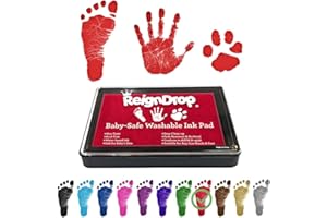 ReignDrop Ink Pad For Baby Footprint & Handprint - Creates Impressive Long Lasting Keepsake Stamp for Infant & Kids. Smudge Proof, Easy to Wipe Off Skin, Safe & Gentle Acid Free(Red)