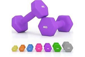 SPORTNOW Hex Dumbbells, Neoprene Weights Pair with Non-Slip Grip, Home Gym Fitness Training Equipment, 2 x 1.5kg, 2 x 2kg, 2 x 3kg, 2 x 4kg, 2 x 5kg, 2 x 6kg, Pink, Purple, Green, Blue, Orange, Grey