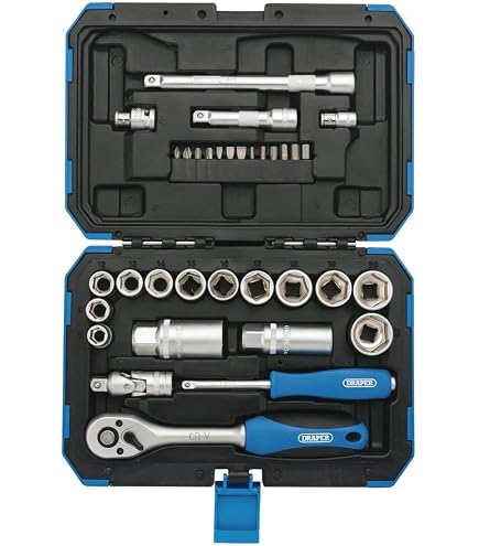 DRAPER 15-teiliger Metrischer Stecknuss-Satz – Auf Metall-Schiene, 3/20,3 Cm Vierkant-Antrieb, Blau