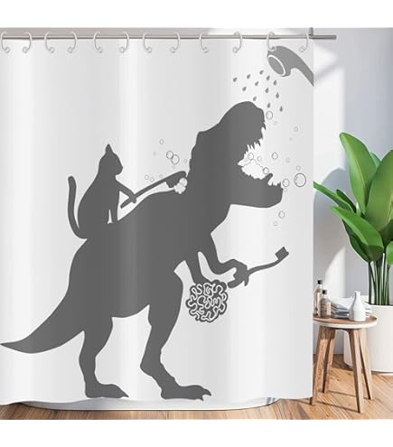 Hnmdmyi Grappig douchegordijn 150 x 180, Cat Help Dinosaurus