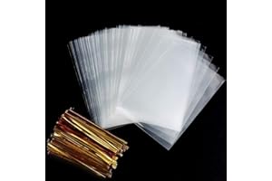 Faburo 200pcs Cellophantüten Klar 8x12cm Süßigkeiten Tütchen Transparent mit 200 Metallischen Bindebaender für Süßigkeiten Mitgebsel Kindergeburtstag Gastgeschenke 8x12 cm