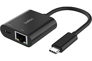 Belkin Connect Adaptateur USB-C vers Ethernet + Recharge (100 W, Gigabit Ethernet, [10/100/1000] Mbits pour Une Connexion Internet Rapide, Compatible avec iPhone 16, Samsung Galaxy S24, etc.)