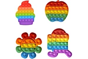 RANZAH Fidget Toys Apple, Ice cream,Gaming Cartoon ,Sun Flower 4pc Multipack Set Sensory Pop Bubble Toys For Kids ,Teens & Adults Autism & Special Needs Stress Reliever Push Pop Rainbow Poppet Toys (Style 3)