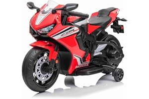 Moto Electrique Enfants Honda CBR 12V de Babycar - Moto Electrique Enfant avec accélérateur au Pied, accès MP3 et Sons et lumières intégrés - Moto Enfant 3 Ans (Rouge)