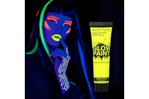 AOOWU Pintura Fluorescente Infantil, 25ml Tubos de Pintura Facial y Corporal, Pinta Caras a Base de Agua, Maquillaje Profesional de Pintacaras para Halloween, Mardi Gras y Carnaval (Amarillo)