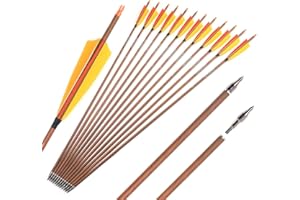 ACCMOS 12 pcs Archery Arrows ID 6.2 mm Spine 350 400 450 500 600 700 800 Pure-carbon Arrow Wood Finish Layers 5 inch Turkey Feather Hunting Arrow (Spine 600, 32inch)
