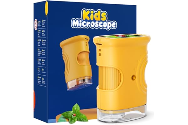 Microscope Numérique pour Enfants 1000X, Temodu 2.0 Pouces Microscope Enfant, 8 Lumières LED, Sciences de Plein air pour Les 3 Ans et Plus (382-Yellow)