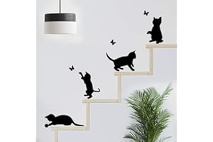 Stickers muraux en vinyle noir avec motif de chats qui sautent sur le mur pour le salon ou la chambre à coucher - Motif papillon Pour décorer la cuisine ou la chambre à coucher Motif de lune mignon