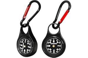 kodivenj 2pcs Carabiner Compass, Navigation Compass, Portable Hook Mini Compass Keychain, Used For Outdoor Camping, Hiking, Navigation (Black)