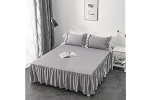 Yinghesheng Elegant Bettrock Tagesdecken Bett Blatt RöCke BettröCke Bettvolant Verdicken Bettlaken Satin Beige Matratzenbezug Spannbetttuch Bettabdeckungs,Grau,140x200cm+40cm