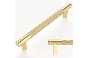 Amerdeco 10 Pack Gold Knurled Cabinet Pulls 128mm Center to Center Kitchen Cabinet Handles for Drawer Dresser, Cupboard and Wardrobe AM003