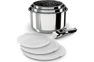 Backen 191107, Set de Casseroles 16,18,20cm, Inox, 7 Pièces, Induction,1 poignée amovible, 3 Couvercles Hermétiques, Compatible lave-vaisselle, Revêtement antiadhésif, Garantie 5 ans.