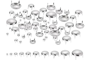 QUARKZMAN 100Pcs Remaches de Cúpula Redonda en Plata, 10 Tamaños de Tachuelas de Picos de Latón para Ropa Bricolaje Cinturón Bolso Zapatos Pulsera Cuero