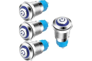 Gebildet 4st 12mm 3A 12-24V IP65 Vattentät tryckknapp med LED-indikatorlampa Spärrande metalltryckknapp (högt huvud)