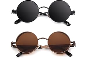 CGID Polarizzate Occhiali da Sole da Uomo Donna Retro Stile Steampunk Rotondi in Metallo E72