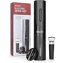 Cuteefun Cavatappi Elettrico Per Vino, 5 In 1 Set Apribottiglie Vino, Apri Bottiglia Riutilizzabile, Con Base, Tagliacapsule, Versatore, Pompa A Vuoto, Cavatappi A Batteria Per Bar, Casa, Regalo