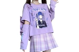 YINGKE Femme Japonais Kawaii Anime Manga Sweatshirt Fille Gothique Y2K Harajuku Vetement E-Girl T Shirt à Manches Longues