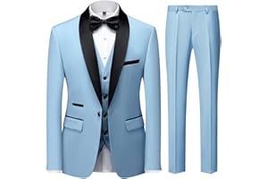 KUDMOL Costume Homme 3 pièces Mariage Slim Fit Smoking d'affaires à Un Bouton Men Suits 3 Piece Couleur Unie pour Fête Confort Blazer Veste et Pantalon Gilet
