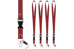 Segus Cordino Porta Badge da Collo, 5 Pezzi Laccio Portachiavi, Cordino da Collo, Lanyard con Fibbia Aragosta Rimovibile, Portachiavi Lungo per Chiavi, Fischietti (Jujube Red)