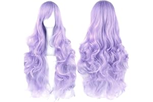 YEESHEDO 32" 80 cm Long Wavy Curly Hair Cosplay Wigs with Bangs for Women Girls Heat Resistant Synthetic Wig for Party Costume Anime Halloween (Light Purple)