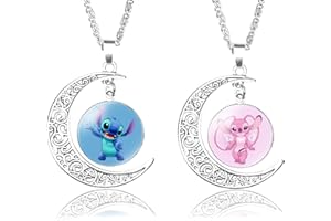 BJPERFMS Collana Stitch, 2 Pezzi Collana Lilo e Stitch, Stitch Collana Mezzaluna, Stitch Collane Bambina, Necklace Stitch, Gioielli Stitch, Regalo di Festa per Bambini Ragazze Migliore Amica