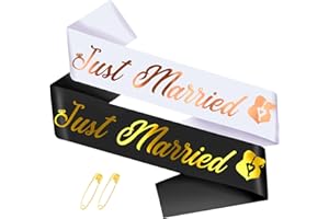 SKJIAYEE "Just Married - Bride to Be Sash and Groom to Be Sash Kit, 2 Pcs Gold Glitter Bachelorette & Bachelor Party Sashes for Wedding Bridal Shower Decorations Engagement Gifts (Black, White)