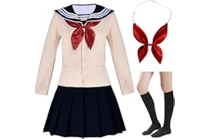OKOIUM Elibelle Japanische Schulmädchen-Uniform, kurzärmelig, Matrosen-Stil, Marineblau, Faltenrock, Anime-Cosplay-Kostüme mit Socken