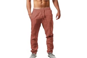 Fulidngzg Pantaloni Casual da Uomo in Lino e Cotone Yoga Elastici in Vita Pantaloni Estivi Uomo Lunghi Lino Loose Fit Cotone Pantalone Comodi Pantaloni con Tasconi Uomo