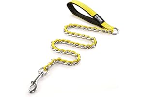 TSPRO Correa para Perros Cadena de Perro, Antimordeduras Cadena de Acero Inoxidable, Correa de Entrenamiento con Mango Suave, para Perros de Tamaño Mediano y Grande (4MM, Amarillo)