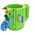 MA3TY Build-On Brick Mug DIY Creative Building Block Mug Coffee Cups Novelty Christmas 3 Bags of Block (Green)