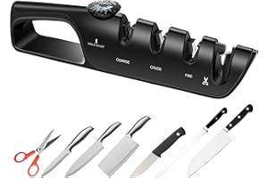 THIMMAMMA Knife Sharpening, Professional Kitchen Knife Sharpeners with Scissor Sharpeners, Adjustable Angle 3 Stage Manual Sharpener for Kitchen Knives, Ceramic Stone, Tungsten Carbide Plates, Diamond Plates