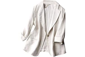 GIBZ Blazer para Mujer Lino Casual Primavera Manga 3/4 Chaqueta con Bolsillo