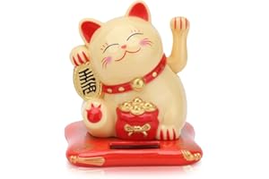 HERCHR Gatto Cinese Portafortuna con Zampa Mobile, Gatto Cinese Fortunato, Gatto Che Saluta Maneki Neko, Lucky Cat, Gattino Giapponese Portafortuna Gatto con Zampa Mobile Decorazione, 6,5×7×8 cm